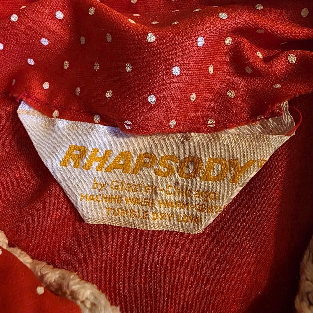 Vtg 70s Rhapsody Glazier Chicago Red Polka Dot Blouse Lace Trim Ruffle Cuff M - Picture 4 of 7